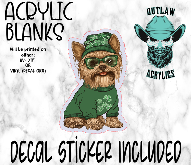 St Patrick Yorkie Acrylic & Decal Set