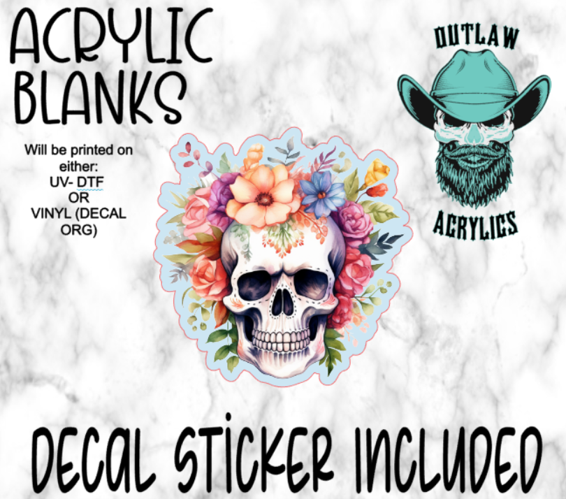 Pastel Floral Skull Acrylic & Decal Set