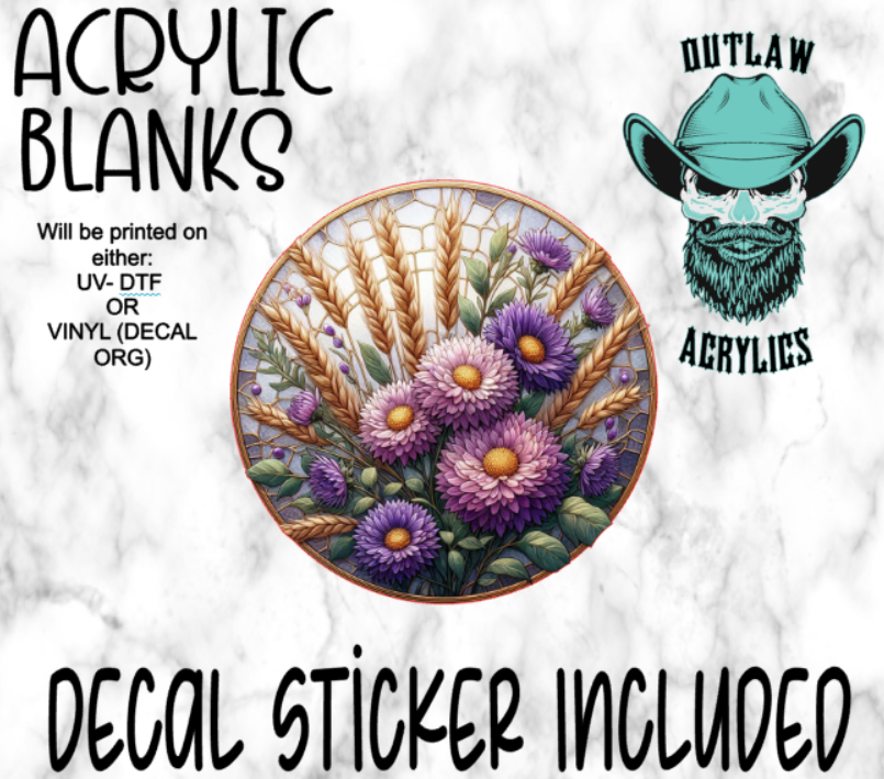 Purple Flowers Stained Glass Acrylic & Decal Set