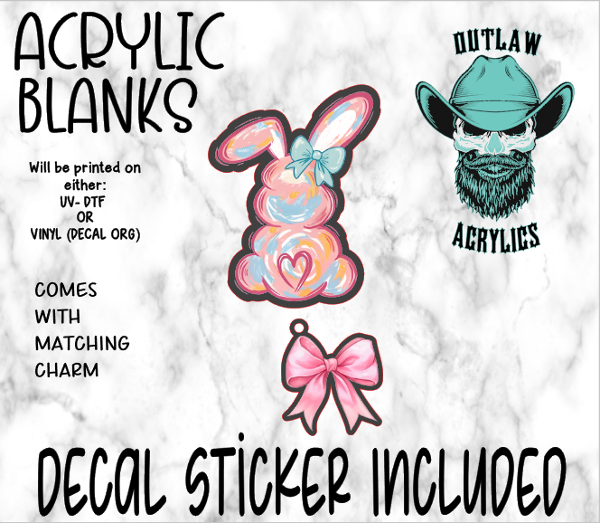 Teal Bow Bunny Acrylic & Decal Set WITH MATCHING CHARM