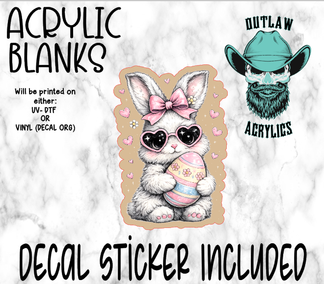 Pink Bow Sunglasses Bunny Holding Egg Acrylic & Decal Set