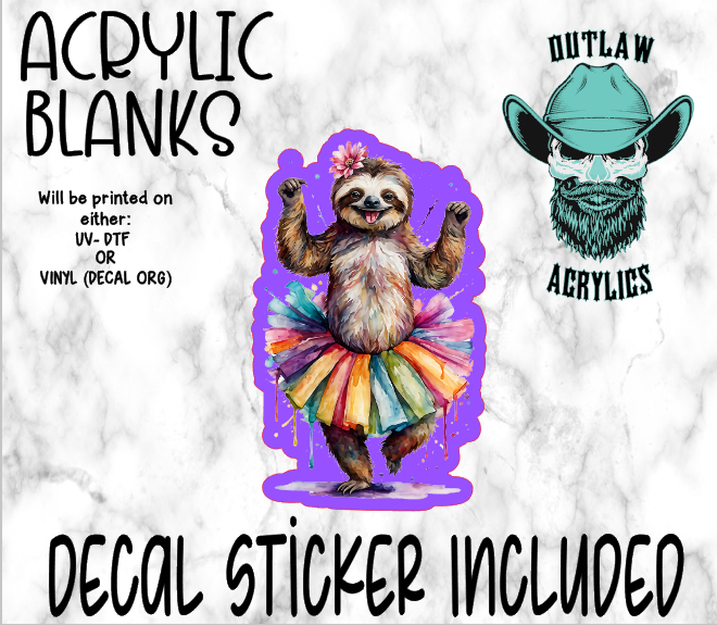 Tutu Sloth Acrylic & Decal Set