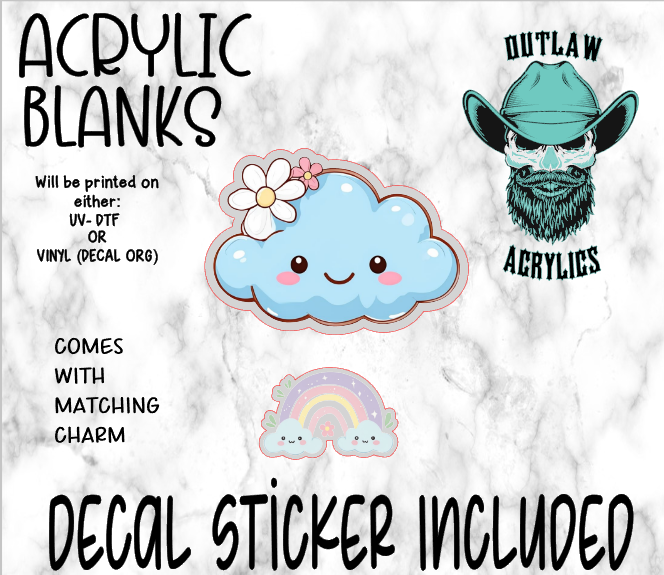Kawaii Cloud Acrylic & Decal Set WITH MATCHING CHARM