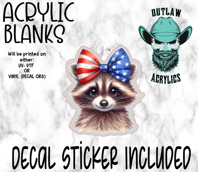 Patriotic Bow Raccoon Acrylic & Decal Set