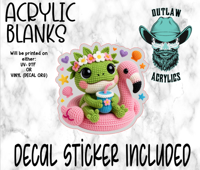 Crochet Frog Flamingo Float Acrylic & Decal Set