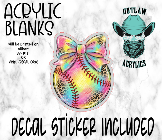 Pastel Leopard Softball Bow Acrylic & Decal Set