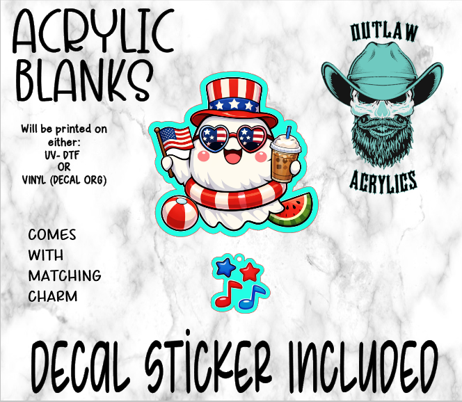 Patriotic Ghost Acrylic & Decal Set WITH MATCHING CHARM