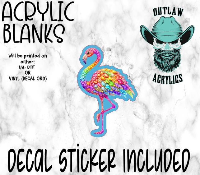 Rainbow Rhinestone Flamingo Acrylic & Decal Set