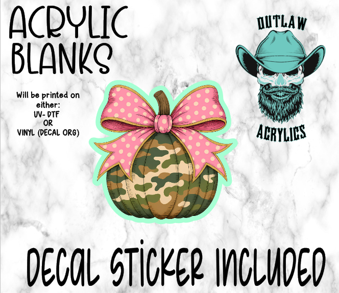 Pink Polka Dot Bow Camo Pumpkin Acrylic & Decal Set