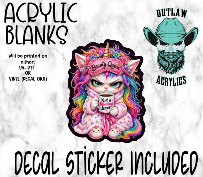 Beauty Unicorn Grumpy Cat Acrylic & Decal Set