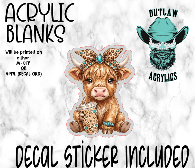 Teal Leopard Highland Coffee Acrylic & Decal Set