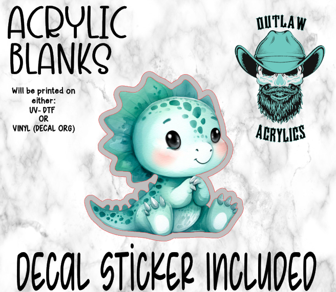Baby Teal Happy Dino Sitting Acrylic & Decal Set