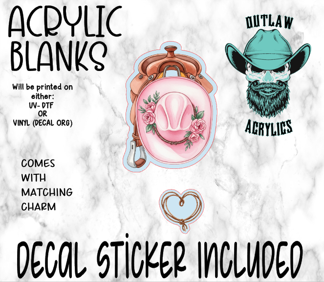 Cowboy Saddle & Hat Acrylic & Decal Set WITH MATCHING CHARM