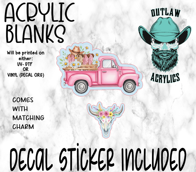 Pink Western Truck Acrylic & Decal Set WITH MATCHING CHARM