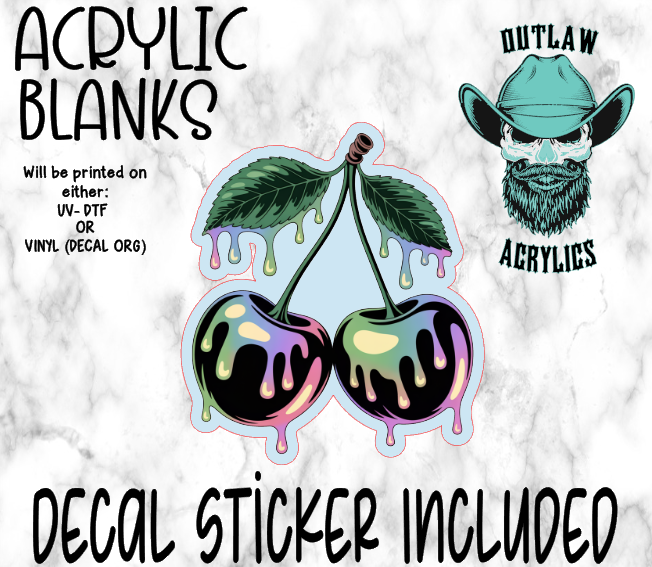 Black Holographic Cherry Drip Acrylic & Decal Set