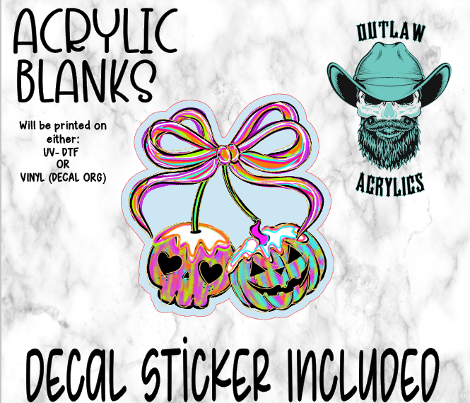 Halloween Iridescent Skull Pumpkin Bow Acrylic & Decal Set