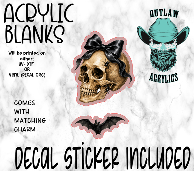 Skull Black Bow Spider Acrylic & Decal Set WITH MATCHING CHARM