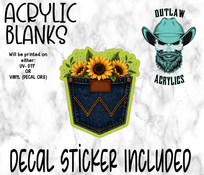 Dark Denim Jean Pocket Sunflowers Acrylic & Decal Set