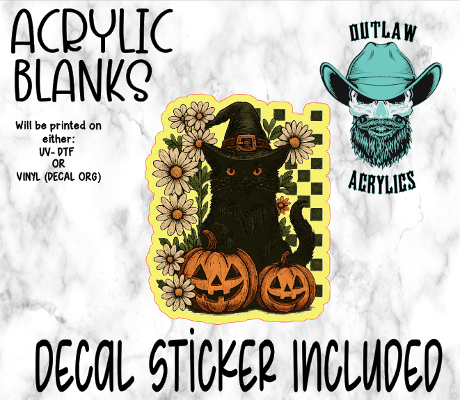 Floral Black Cat Checkered Acrylic & Decal Set
