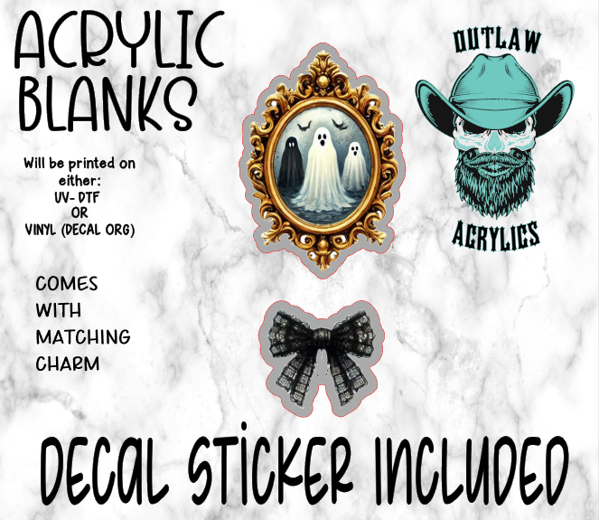 Ghost Frame & Bow Acrylic & Decal Set WITH MATCHING CHARM