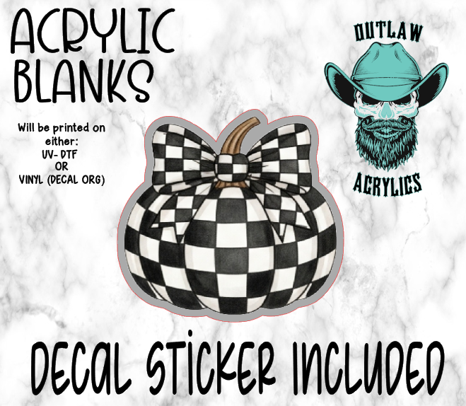 Checkered Bow & Pumpkin Acrylic & Decal Set