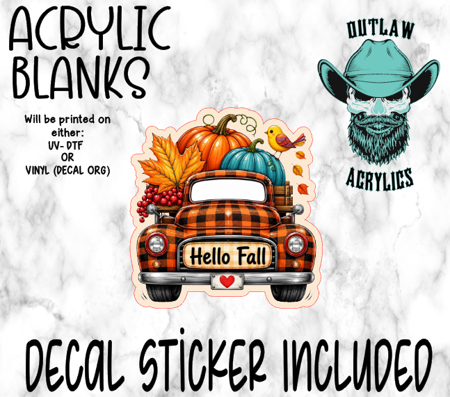 Hello Fall Truck Checkered Rear Acrylic & Decal Set