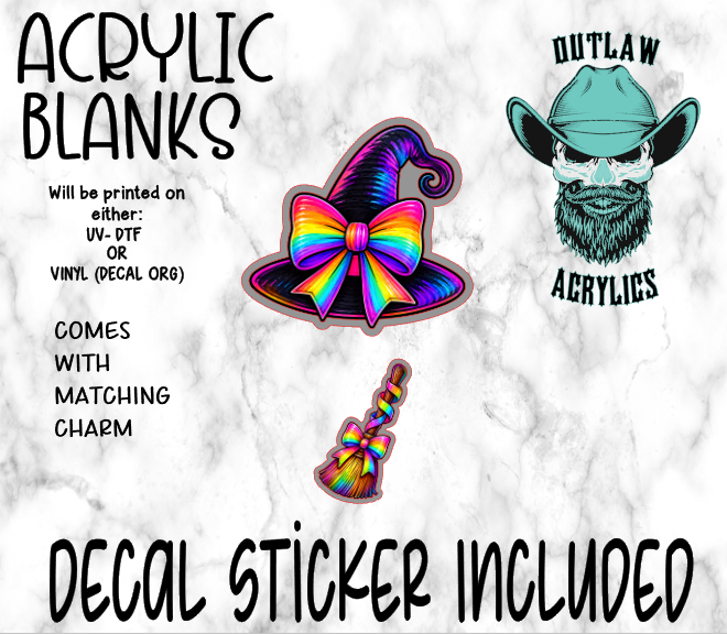 Holographic Witch Hat Acrylic & Decal Set WITH MATCHING CHARM