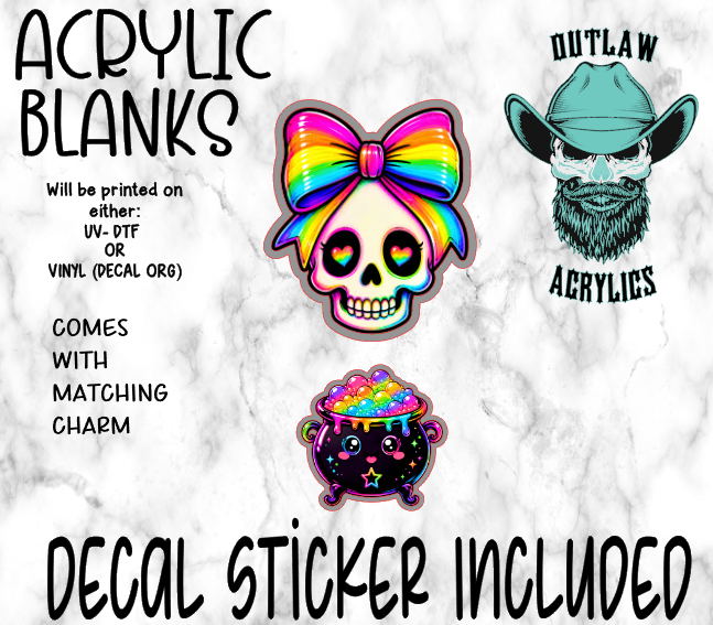Holographic Skull Bow Acrylic & Decal Set WITH MATCHING CHARM
