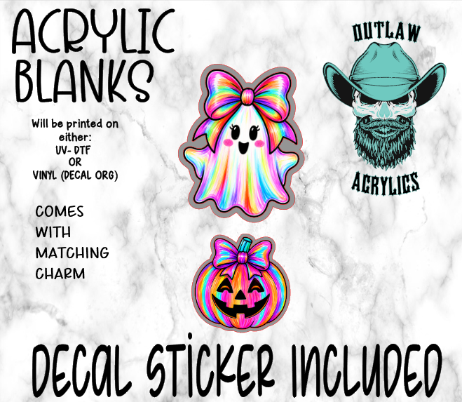 Holographic Ghost Bow Acrylic & Decal Set WITH MATCHING CHARM
