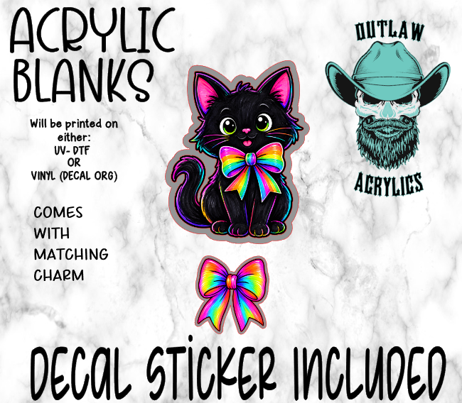 Holographic Black Cat Acrylic & Decal Set WITH MATCHING CHARM