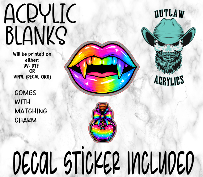 Holographic Dracula Lips Acrylic & Decal Set WITH MATCHING CHARM