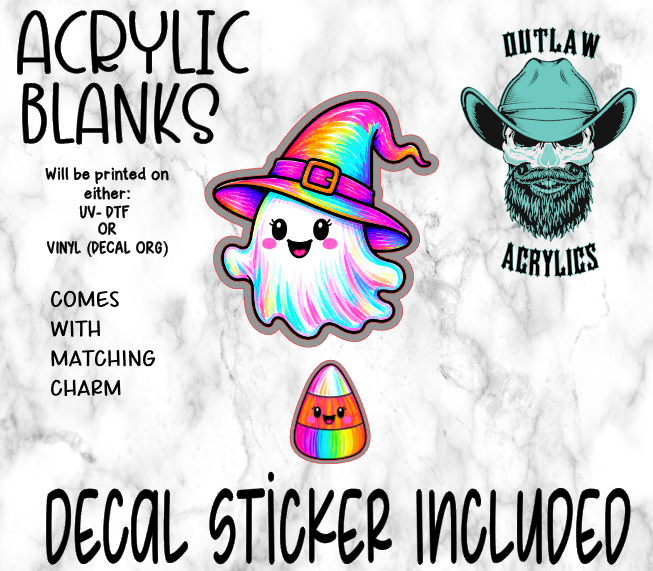 Holographic Ghost Witch Hat Acrylic & Decal Set WITH MATCHING CHARM