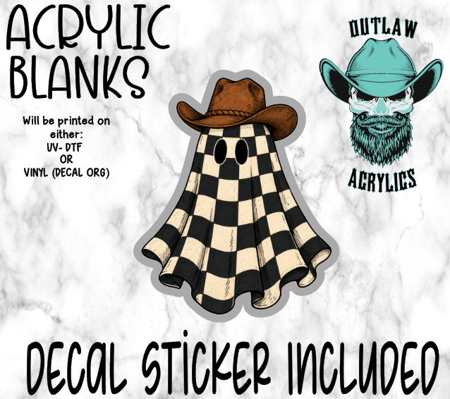 Black White Ghost Cowboy Hat Acrylic & Decal Set