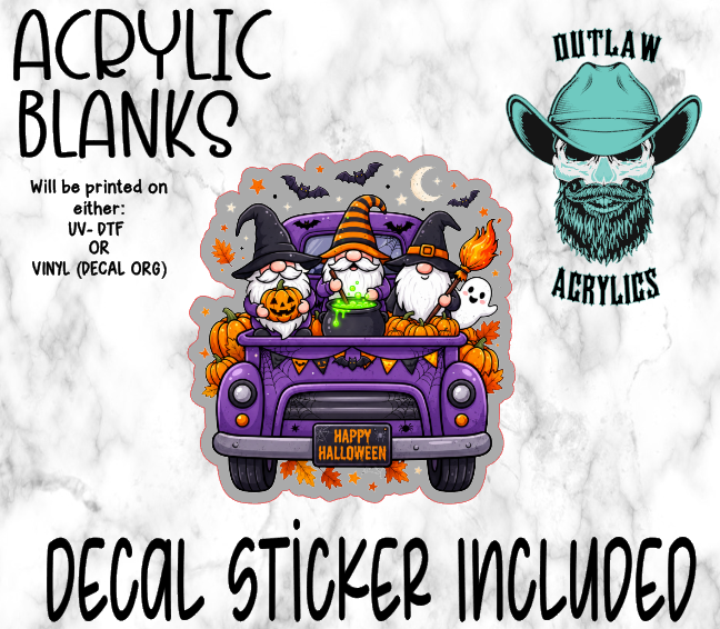 Purple Halloween Gnome Truck Rear Acrylic & Decal Set