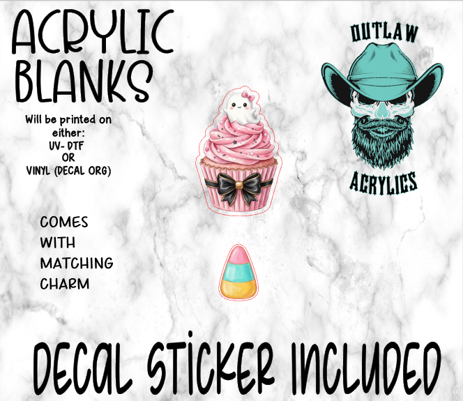 Pink Cupcake Ghost Acrylic & Decal Set WITH MATCHING CHARM