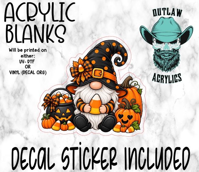 Halloween Gnome Candy Corn Pumpkin Acrylic & Decal Set