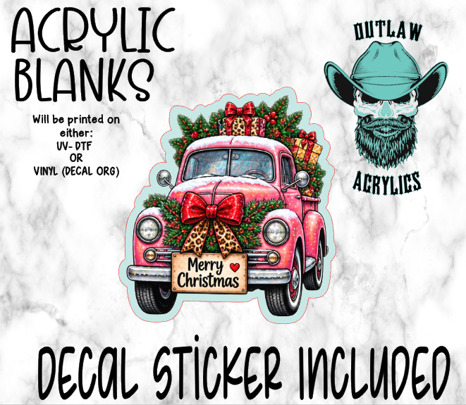 Merry Christmas Pink Truck Acrylic & Decal Set