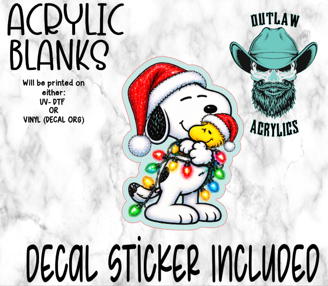 Santa Hat Dog Bird Lights Acrylic & Decal Set