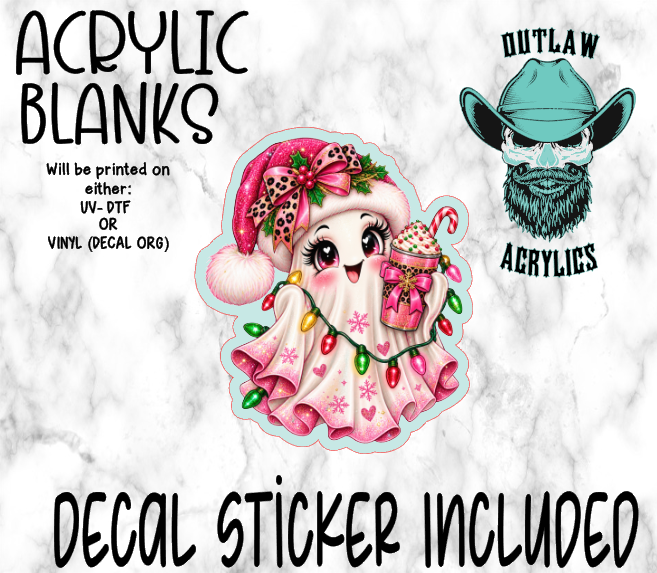 Pink Ghost Christmas Acrylic & Decal Set