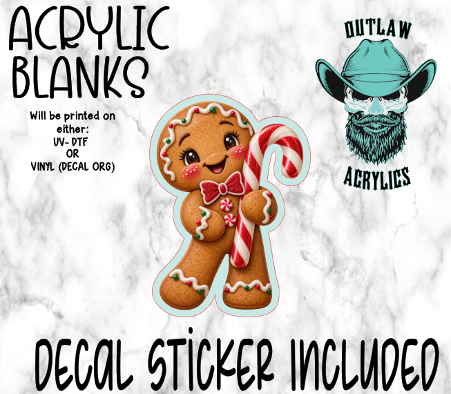 Girly Gingerbread Candy Cane Acrylic & Decal Set