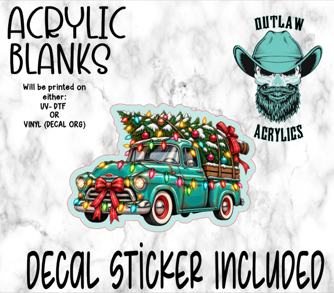 Blue Antique Truck Christmas Lights Acrylic & Decal Set