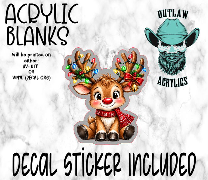 Smiling Sitting Reindeer Lights Acrylic & Decal Set