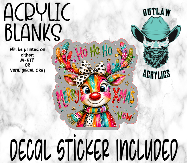 Pastel Ho Ho Ho Reindeer Face Acrylic & Decal Set