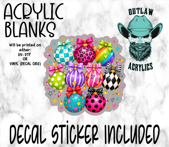 Neon Christmas Ornaments Acrylic & Decal Set