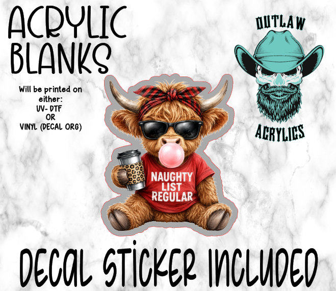 Naughty List Regular Highland Acrylic & Decal Set