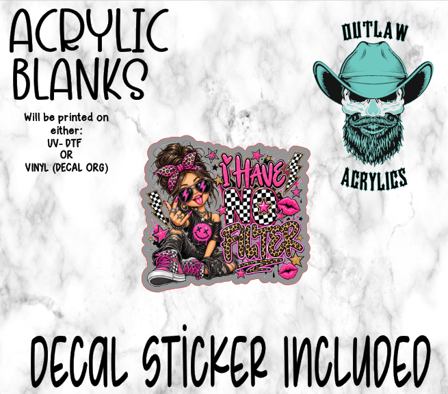 Girl I Have No Filter Acrylic & Decal Set
