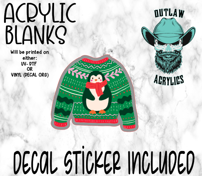 Penguin Christmas Sweater Acrylic & Decal Set