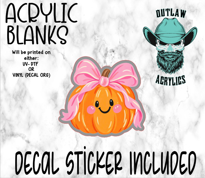 Pink Bow Smiling Pumpkin Acrylic & Decal Set