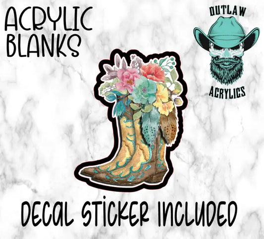 Cowboy Boots With Flowers Acrylic & Decal Set - Outlaw Acrylics