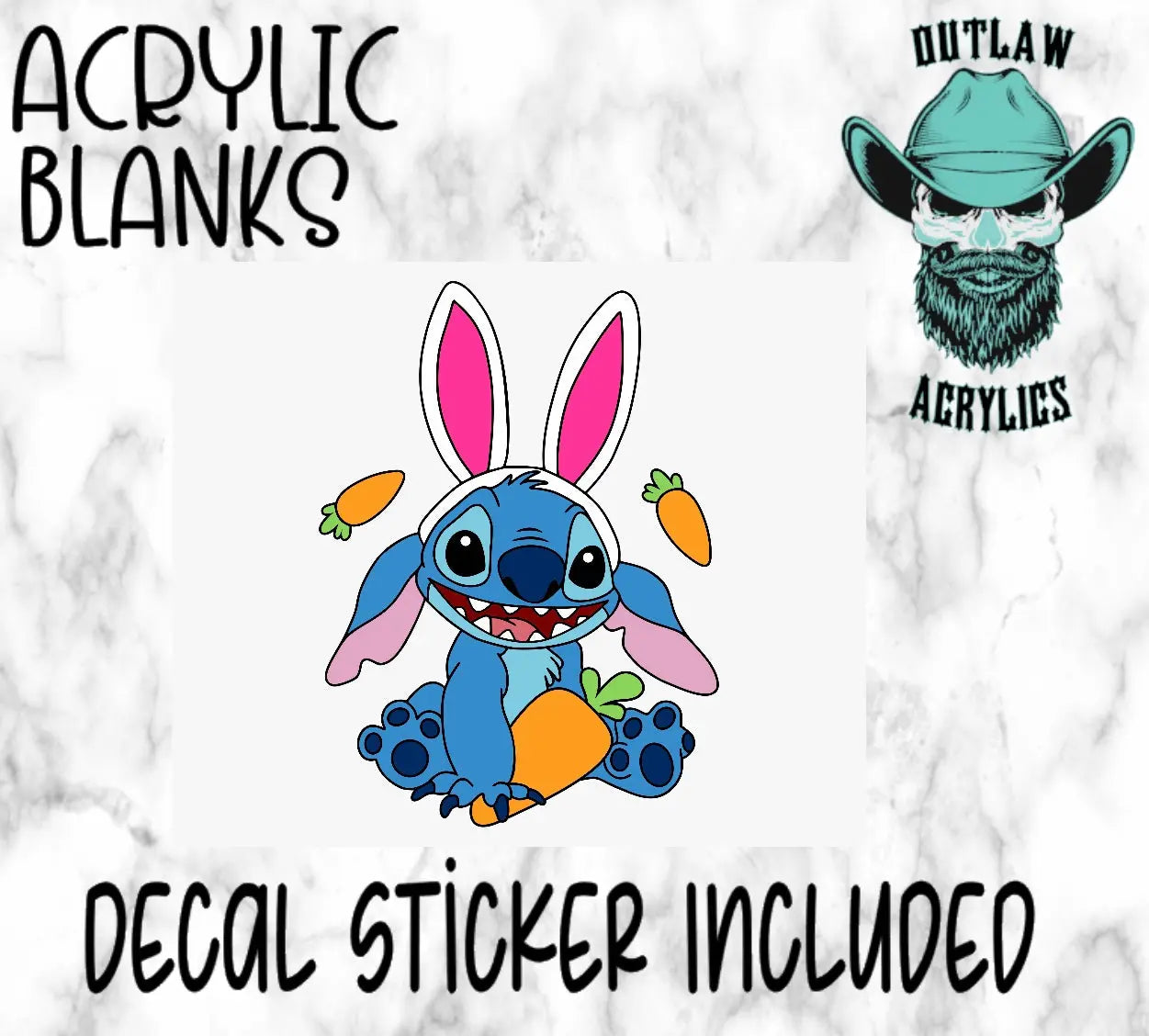 Stitch Bunny Ears w/ carrots Acrylic & Decal Set - Outlaw Acrylics